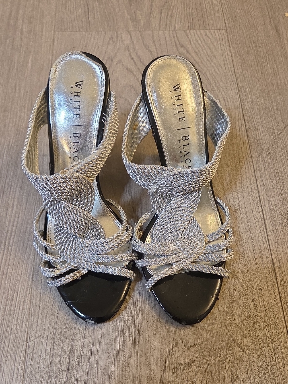 White House Black Market Metallic Braided Slide Heels